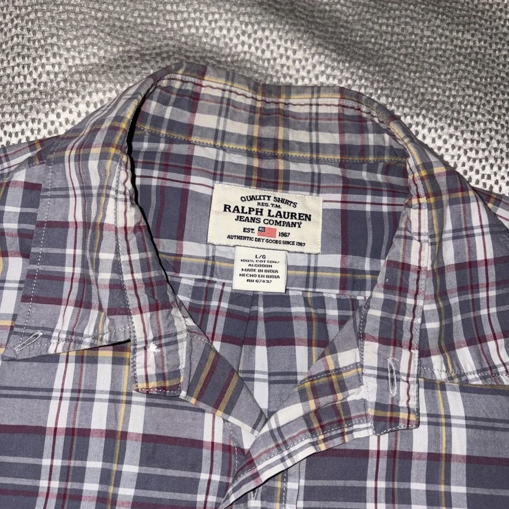 VTG Polo Ralph Lauren Jeans Large 100%‎ Cotton Gray Plaid Button Down Shirt